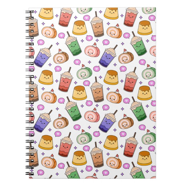 Kawaii Boba Tea Pattern Notebook (Front)