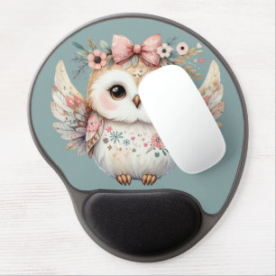Kawaii Boho Owl Illustration Blue Gel Mouse Pad