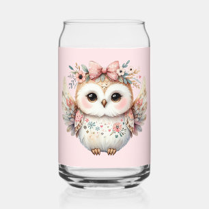 Kawaii Boho Owl Illustration Can Glass