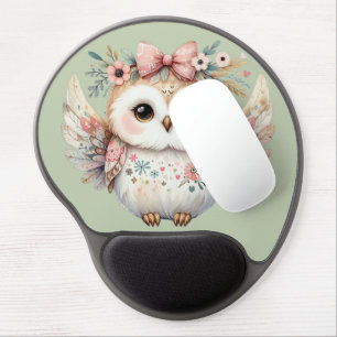 Kawaii Boho Owl Illustration Green Gel Mouse Pad