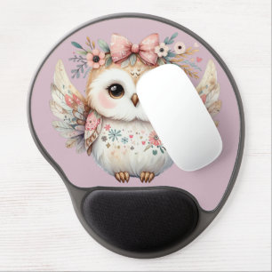 Kawaii Boho Owl Illustration Lavender Gel Mouse Pad