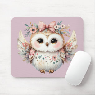 Kawaii Boho Owl Illustration Lavender Mouse Pad