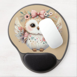 Kawaii Boho Owl Illustration Taupe Gel Mouse Pad