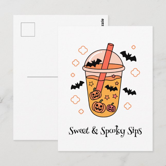 Kawaii boo, cute spooky halloween postcard (Front/Back)