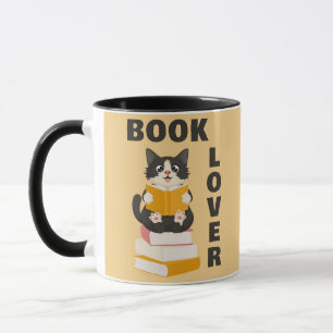 Kawaii Book Lover Back to School Cartoon Cat Reads Mug