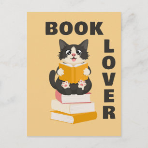 Kawaii Book Lover Back to School Cartoon Cat Reads Postcard