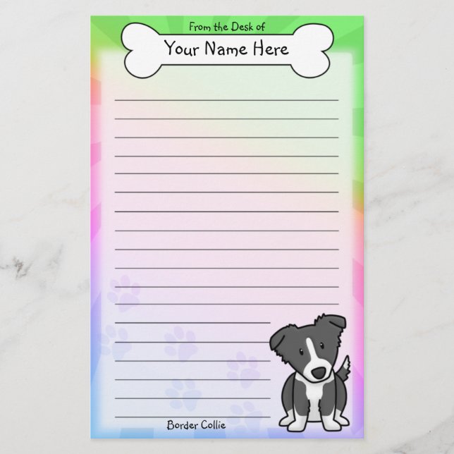 Kawaii Border Collie Stationery (Rainbow) (Front)