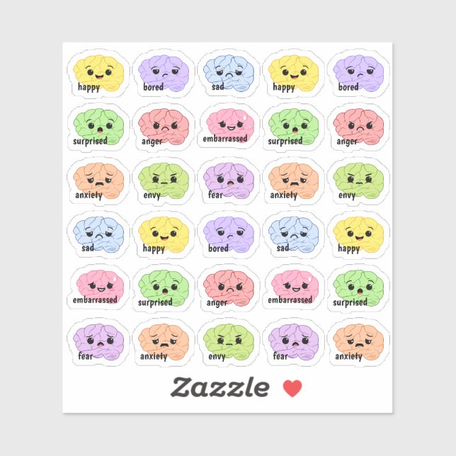 Kawaii Brain Emotion Tracker Rainbow Bujo Planner  Sticker (Sheet)