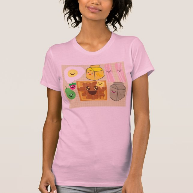 Kawaii Breakfast Waffle Bacon Delicious Egg Fun T-Shirt (Front)