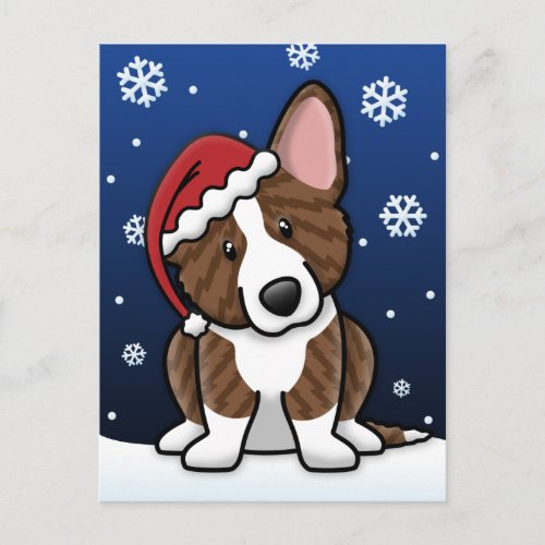 Kawaii Brindle Cardigan Welsh Corgi Christmas Holiday Postcard