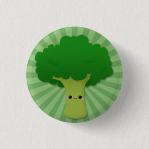 Kawaii Broccoli on Green Starburst Button