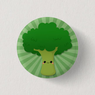 Kawaii Broccoli on Green Starburst Button