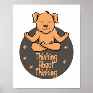 Kawaii brown dog practice yoga poses and thinking  poster