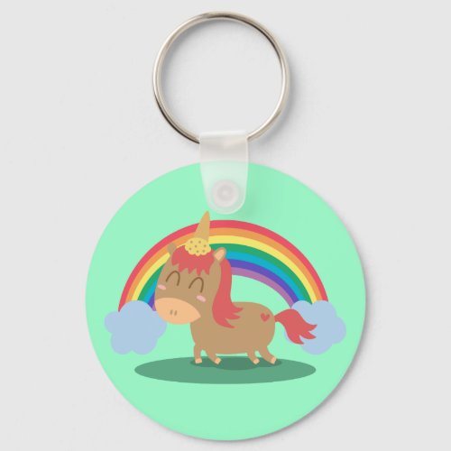 Kawaii Brown Horse trying to be a Unicorn Keychain