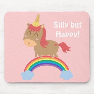 Kawaii Brown Horse trying to be a Unicorn Mouse Pad