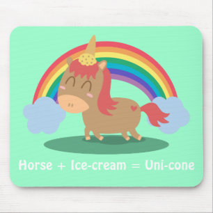 Kawaii Brown Horse trying to be a Unicorn Mouse Pad