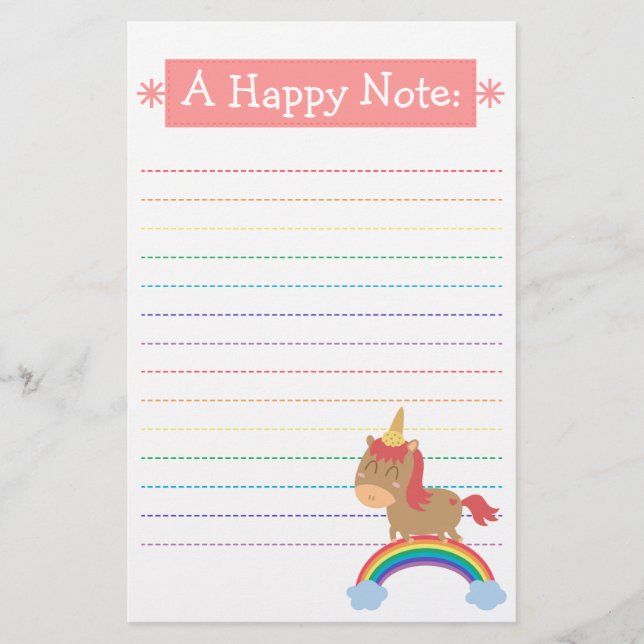 Kawaii Brown Horse trying to be a Unicorn Stationery (Front)