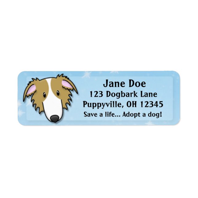 Kawaii Brown & White Borzoi Label (Front)