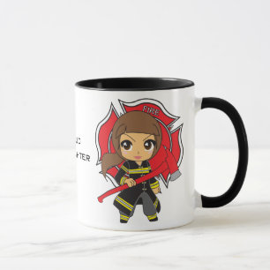 Kawaii Brunette Firefighter Girl Mug