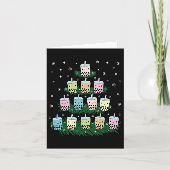 Kawaii Bubble Milk Tea Bo Tea Christmas Tree  Card (Front)