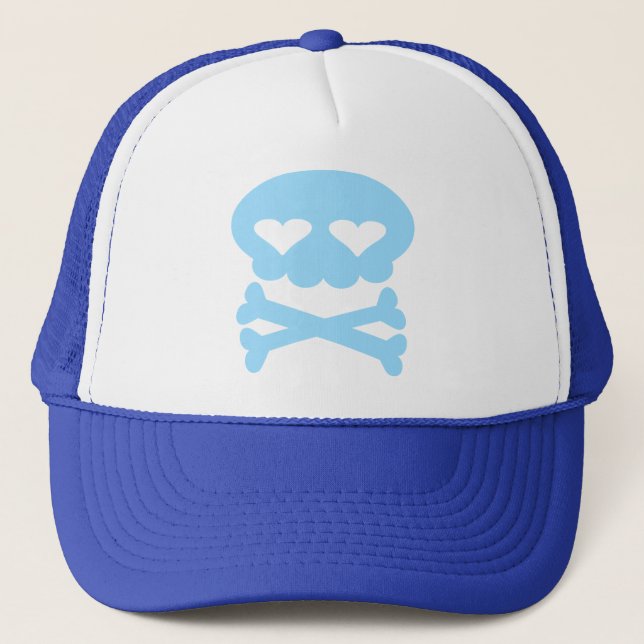 Kawaii Bubble Skull Baby Blue Trucker Hat (Front)