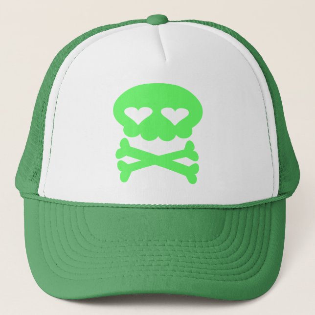 Kawaii Bubble Skull Crazy Green Trucker Hat (Front)