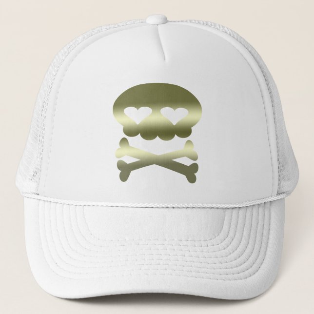 Kawaii Bubble Skull Gold Trucker Hat (Front)