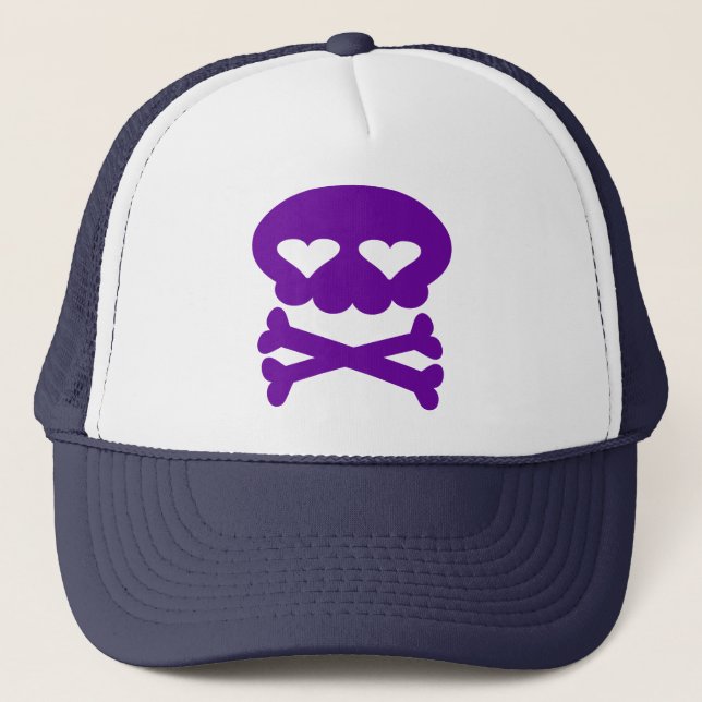 Kawaii Bubble Skull Purple Trucker Hat (Front)