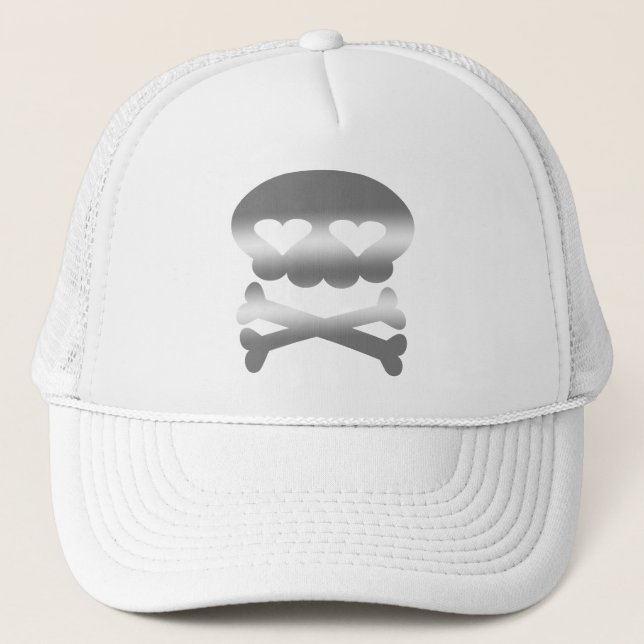 Kawaii Bubble Skull Silver Trucker Hat (Front)