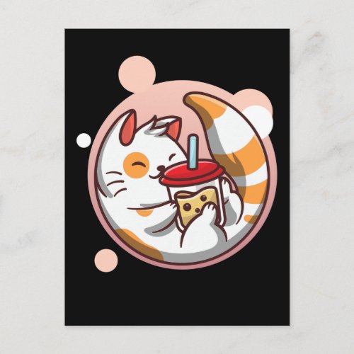 Kawaii Bubble Tea Cat Cuddly Kitty Postcard