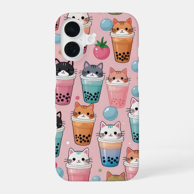 Kawaii Bubble Tea Cats Seamless Pattern Iphone Case (Back)