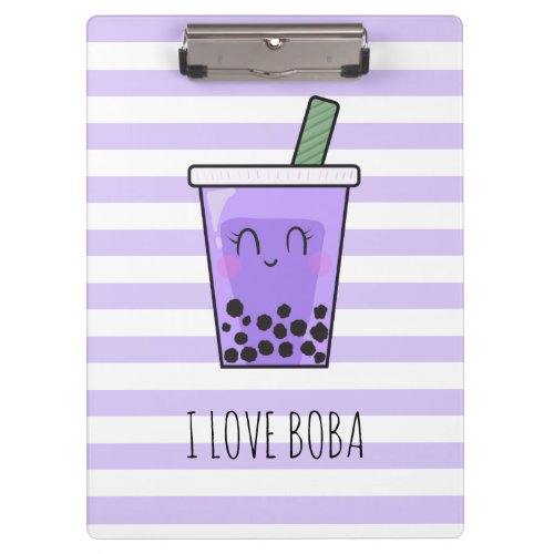 Kawaii Bubble Tea I Love Boba  Taro Ube Purple Clipboard