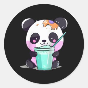 Kawaii Bubble Tea Panda Boba-Tea Japanese Baseball Classic Round Sticker