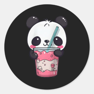 Kawaii Bubble Tea Panda Boba-Tea Japanese Baseball Classic Round Sticker