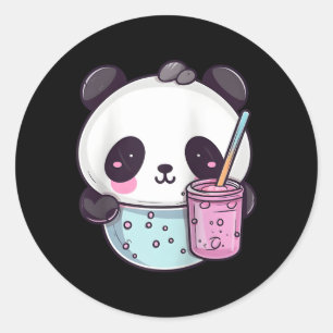Kawaii Bubble Tea Panda Boba-Tea Japanese Baseball Classic Round Sticker