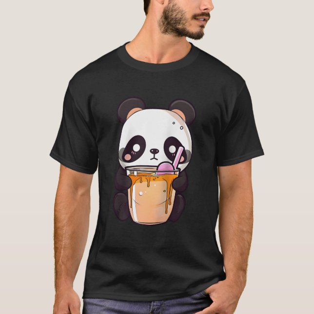 Kawaii Bubble Tea Panda Boba-Tea Japanese Baseball T-Shirt (Front)