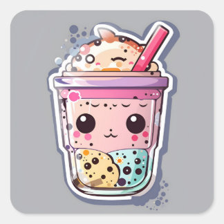 Kawaii, bubble tea,svg sticker, flat graphic square sticker