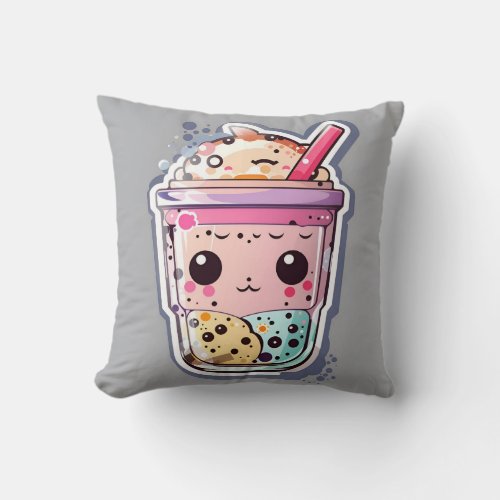 Kawaii bubble tea svg sticker throw pillows