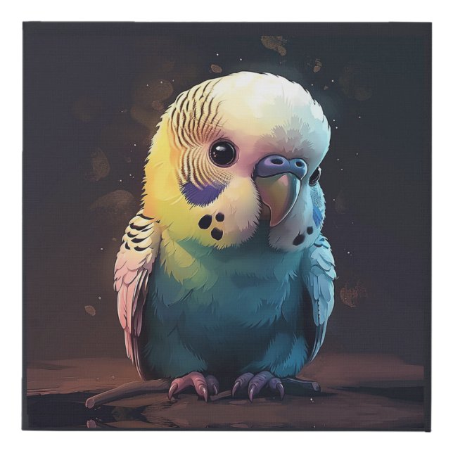 Kawaii Budgie Delight - AI-Generated Art Faux Canvas Print (Front)