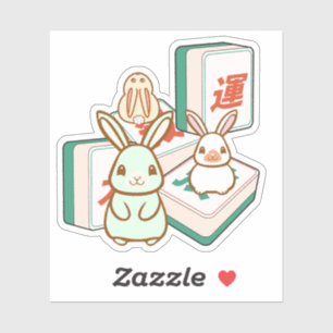 Kawaii Bunnies and Mahjong Tiles Sticker