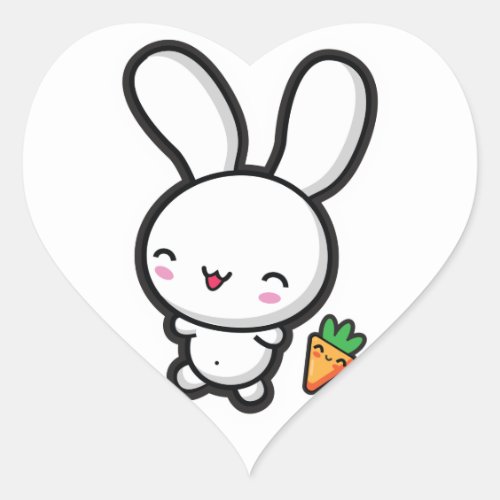 Kawaii Bunny and Carrot Heart Sticker