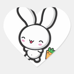 Kawaii Bunny and Carrot Heart Sticker