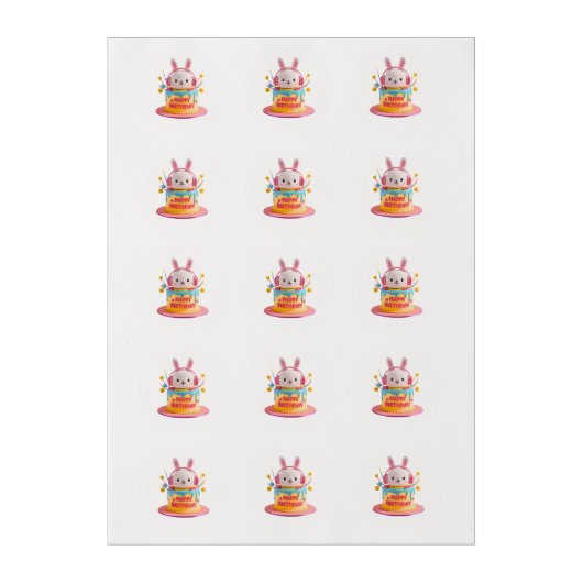 Kawaii Bunny Birthday Edible Frosting Rounds (Sheet)