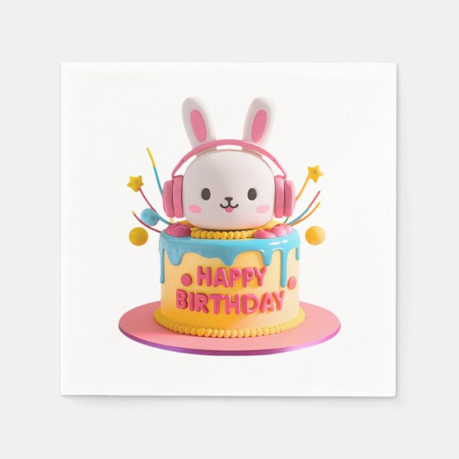 Kawaii Bunny Birthday Napkins (Front)