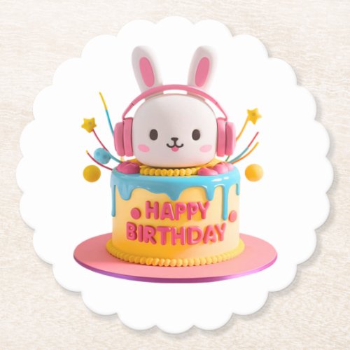 Kawaii Bunny Birthday  Paper Coaster