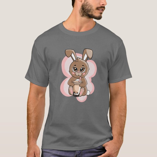 Kawaii Bunny Boba Bubble Tea Cute Anime Rabbit Wom T-Shirt (Front)