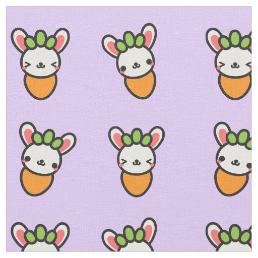 Kawaii Bunny Carrot with Purple Background Fabric
