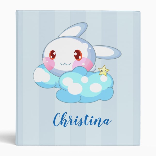 Kawaii Bunny, Cloud & Star Custom 3 Ring Binder (Front)