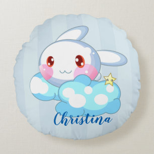 Kawaii Bunny, Cloud & Star Custom Round Pillow