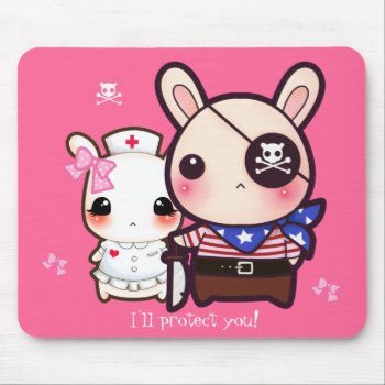 Kawaii Bunny Couple On Pink Mouse Pad by Chibibunny at Zazzle